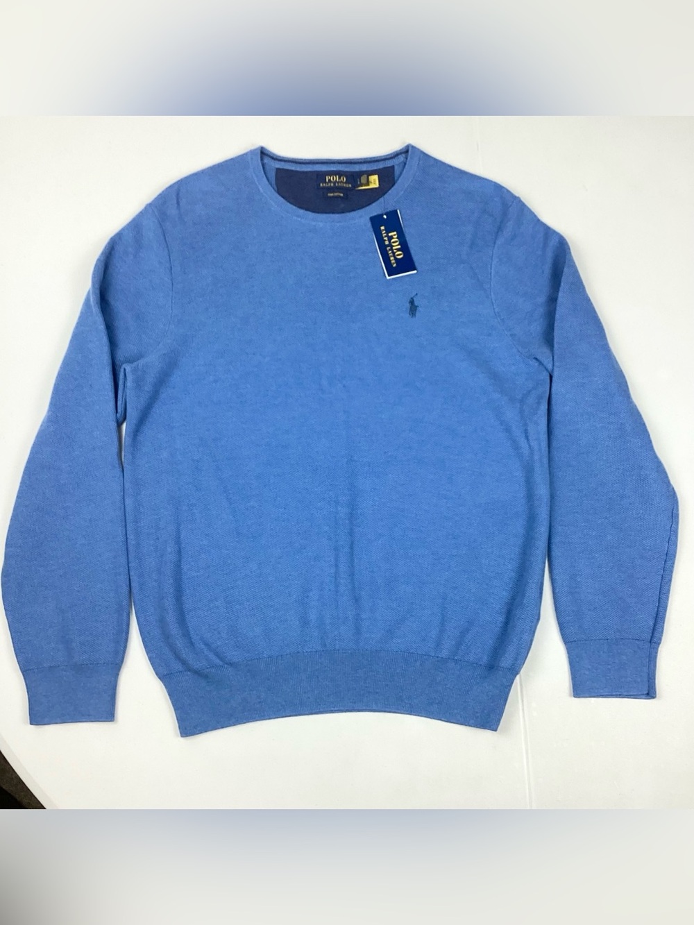 Polo Ralph Lauren Mesh Knit Crewneck Sweater Blue New with tag Cotton Mens Large